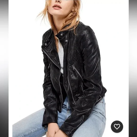 We The Free Black Vegan Leather Moto Biker Jacket Large - Picture 8 of 13